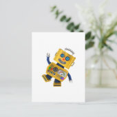 Goofy yellow speelgoed robot briefkaart (Staand voorkant)
