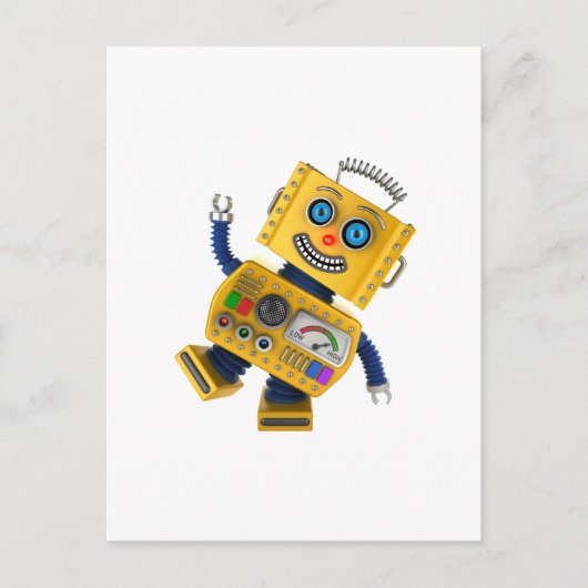 Goofy yellow speelgoed robot briefkaart (Voorkant)