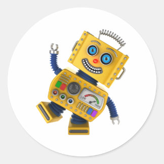 Goofy yellow speelgoed robot ronde sticker