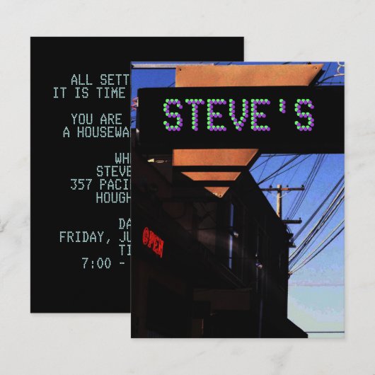 GOOGIE NEON SIGN (w/jouw naam) ~ INVITATIE Kaart (Voorkant / Achterkant)