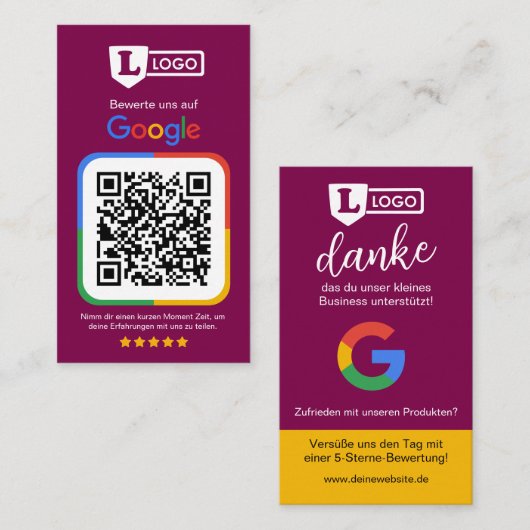 Google beoordelingskaart met QR-code Visitekaartje (Voorkant / Achterkant)