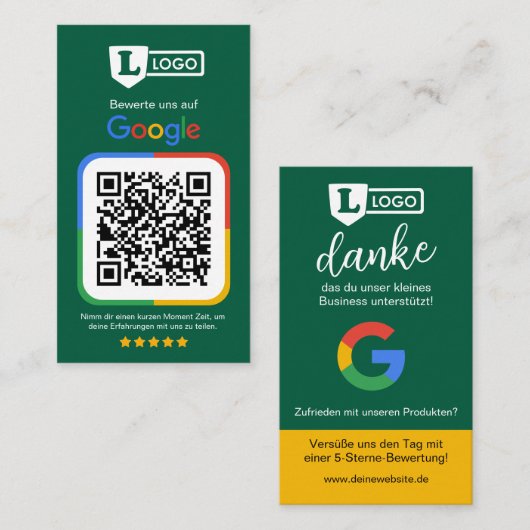 Google beoordelingskaart met QR-code Visitekaartje (Voorkant / Achterkant)