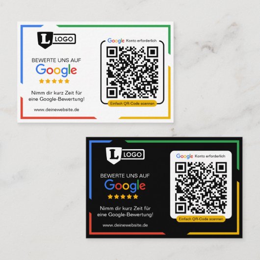 Google beoordelingskaart met QR-code visitekaartje (Voorkant / Achterkant)