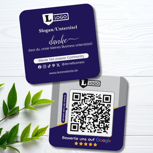 Google Bewertungskarte mit QR code Business Card  Vierkante Visitekaartje
