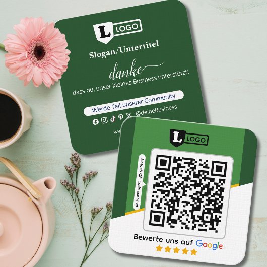 Google Bewertungskarte mit QR code Business Card  Vierkante Visitekaartje