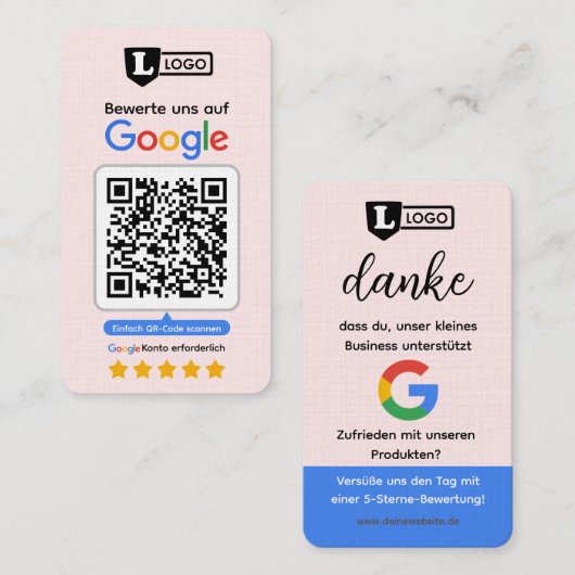 Google Bewertungskarte mit QR code Business Card  Visitekaartje (Voorkant / Achterkant)
