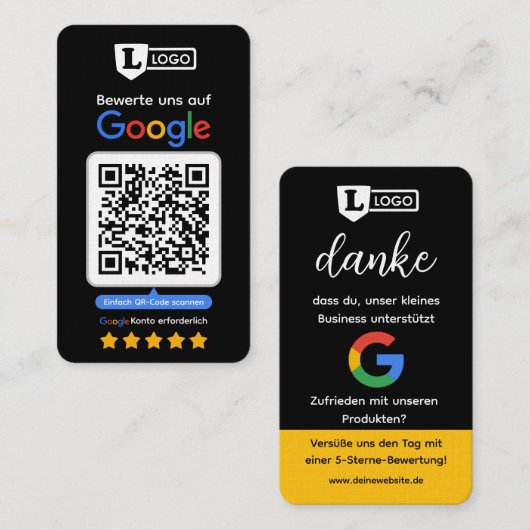 Google Bewertungskarte mit QR code Business Card  Visitekaartje (Voorkant / Achterkant)