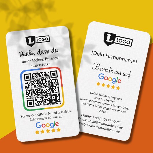 Google Bewertungskarte mit QR code Visitekaartje