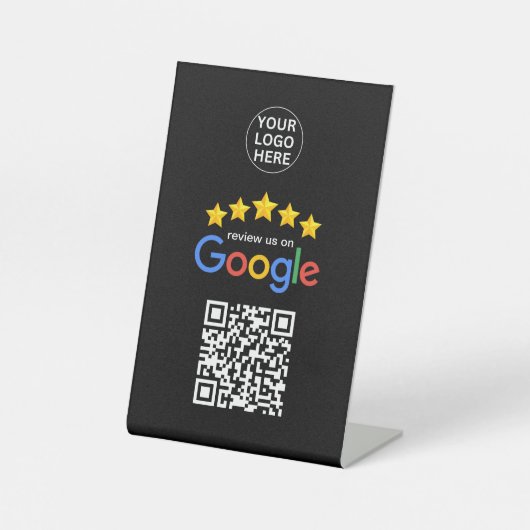 Google Business Review 5-sterren QR-code zwart Reclamebord Met Voetstuk (Voorkant)