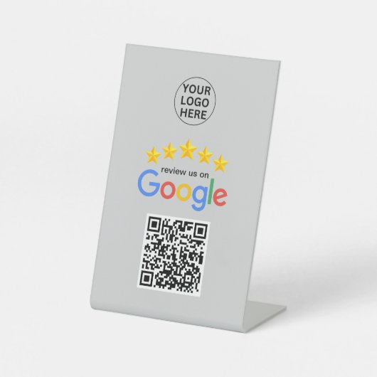 Google Business Reviewen 5-sterren QR-code grijs Reclamebord Met Voetstuk (Voorkant)