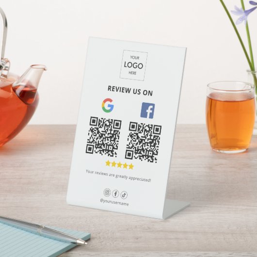 Google Facebook Review QR Code Pedestal Sign Reclamebord Met Voetstuk (Insitu)