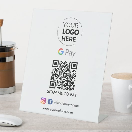 Google Pay QR Code Betaling | Scannen naar zakelij Reclamebord Met Voetstuk (Insitu)