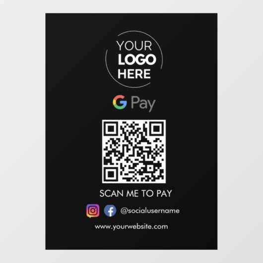 Google Pay QR Code Betaling | Scannen naar zwart b Raamsticker (Vel)