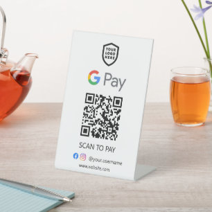 Google Pay QR-code Betaling White Scan to Pay Reclamebord Met Voetstuk