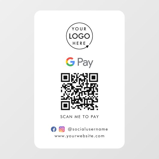 Google Pay QR-code | Contactloze betalingsbedrijve Raamsticker (Vel)