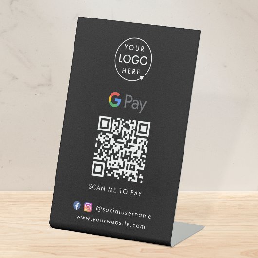Google Pay QR-code | Zwarte contactloze betaling Reclamebord Met Voetstuk