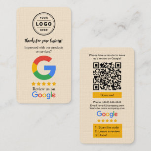 Google Review-aanvraagkaart met logo en QR-code Visitekaartje