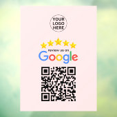 Google Review Bedrijf 5 sterren QR-code Roze Raamsticker (Vel 3)