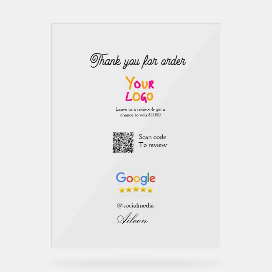 Google review bedrijfslogo website scan QR-code Acryl Bord (Voorkant)