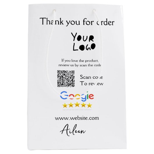 Google review bedrijfslogo website scan QR-code Medium Cadeauzakje (Voorkant)
