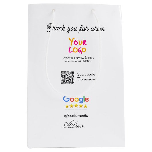 Google review bedrijfslogo website scan QR-code Medium Cadeauzakje (Voorkant)