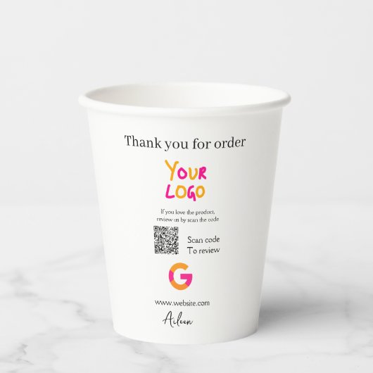 Google review bedrijfslogo website scan QR-code Papieren Bekers (Voorkant)