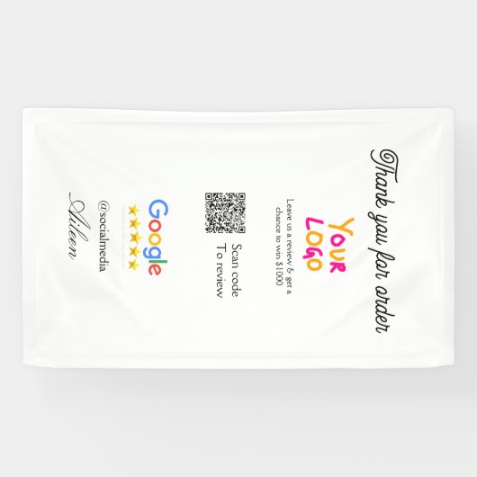 Google review bedrijfslogo website scan QR-code Spandoek (Horizontaal)