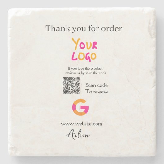Google review bedrijfslogo website scan QR-code Stenen Onderzetter (Voorkant)