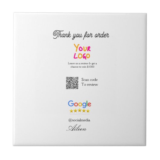 Google review bedrijfslogo website scan QR-code Tegeltje (Voorkant)