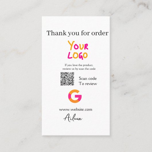 Google review bedrijfslogo website scan QR-code Visitekaartje (Voorkant)