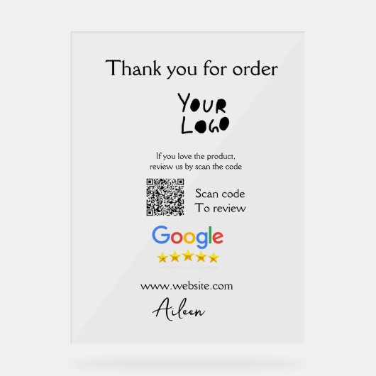Google review business logo website scan QR-code Acryl Bord (Voorkant)