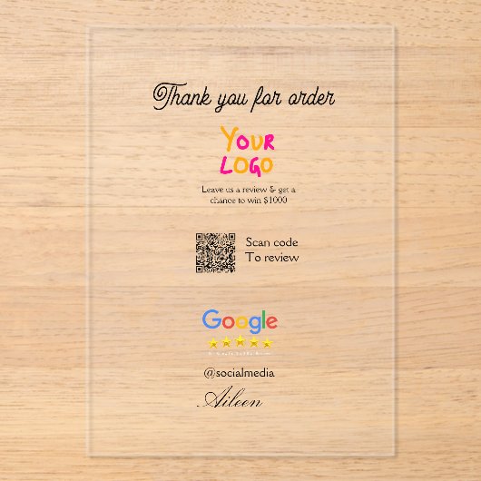 Google review business logo website scan QR code Acryl Uitnodigingen (Voorkant)