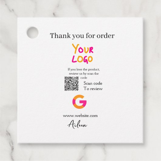 Google review business logo website scan QR-code Bedankjes Labels (Voorkant)