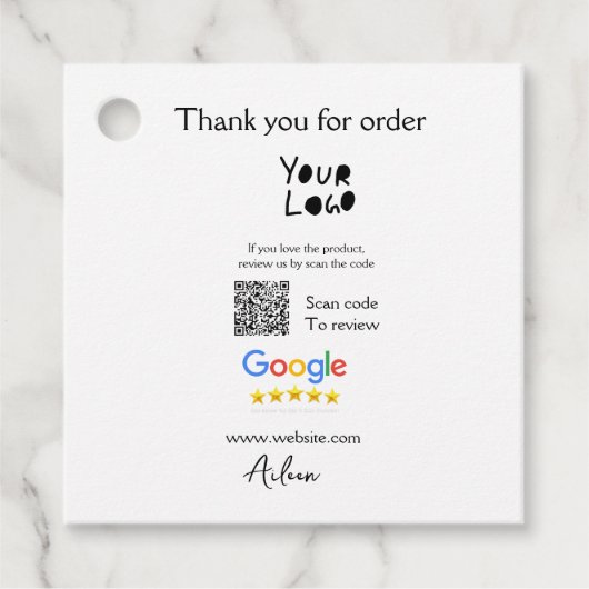 Google review business logo website scan QR-code Bedankjes Labels (Voorkant)