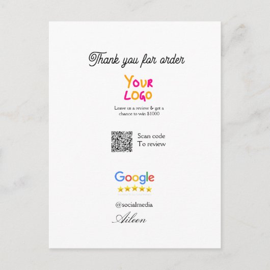 Google review business logo website scan QR code Briefkaart (Voorkant)