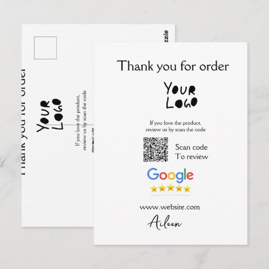 Google review business logo website scan QR-code Briefkaart (Voorkant / Achterkant)