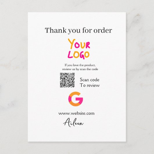 Google review business logo website scan QR code Briefkaart (Voorkant)
