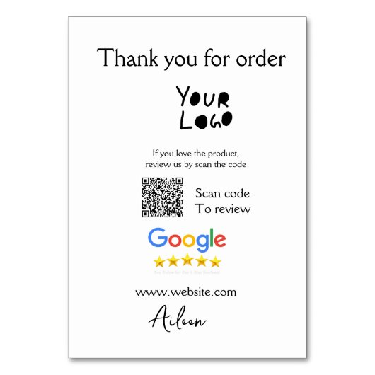 Google review business logo website scan QR-code Kaart (Achterkant)