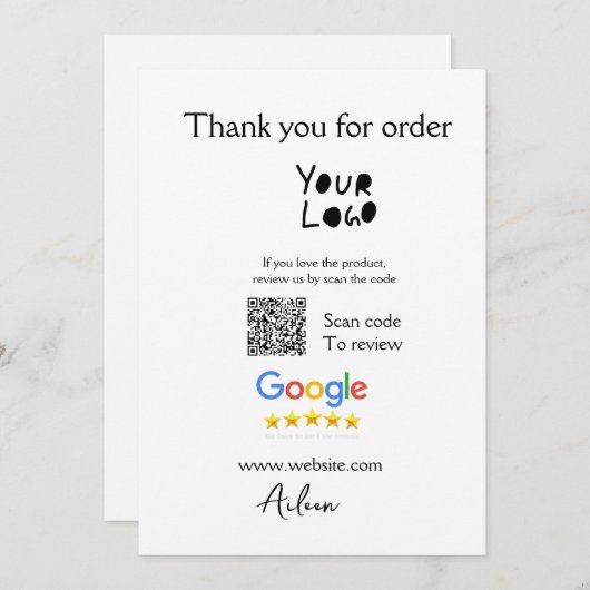 Google review business logo website scan QR-code Kaart (Voorkant / Achterkant)