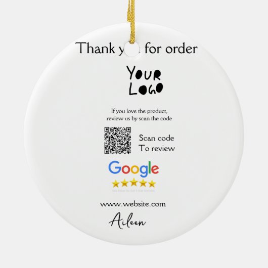Google review business logo website scan QR-code Keramisch Ornament (Achterkant)