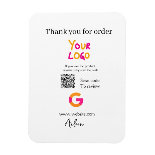 Google review business logo website scan QR code Magneet (Verticaal)