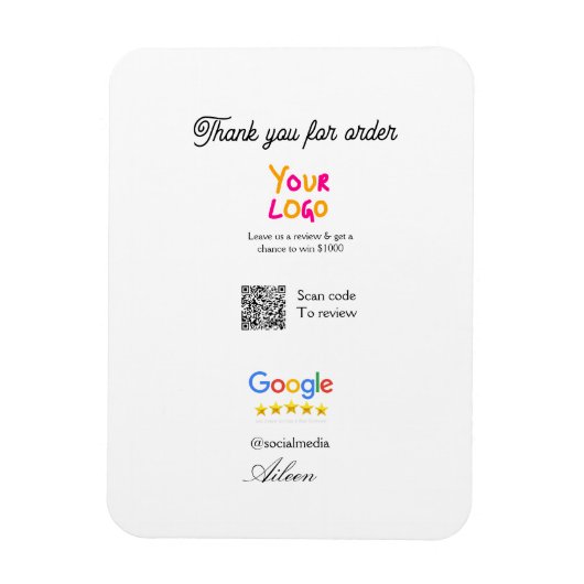 Google review business logo website scan QR code Magneet (Verticaal)