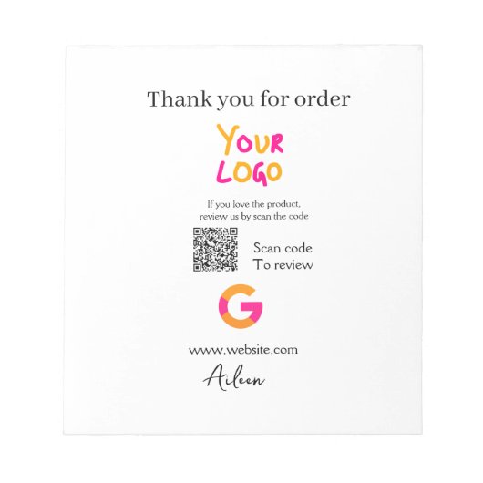 Google review business logo website scan QR code Notitieblok (Voorkant)