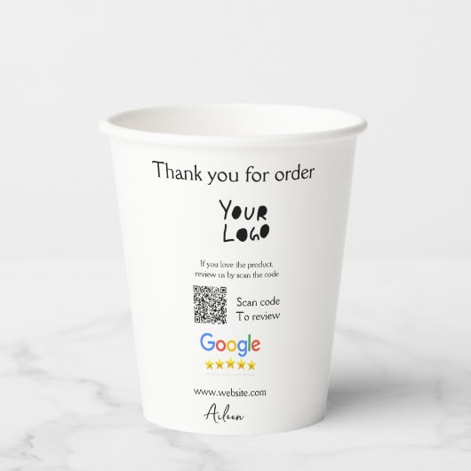 Google review business logo website scan QR-code Papieren Bekers (Voorkant)
