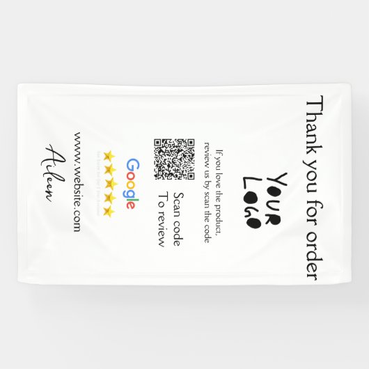 Google review business logo website scan QR-code Spandoek (Horizontaal)