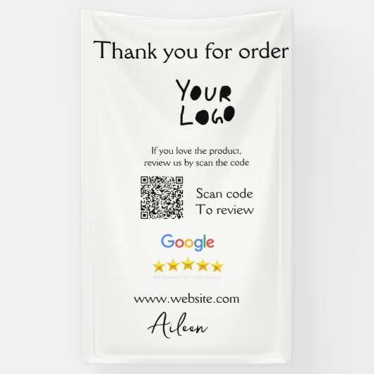 Google review business logo website scan QR-code Spandoek (Verticaal)