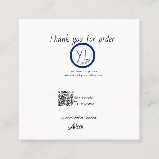 Google review business logo website scan QR code Vierkante Visitekaartje (Voorkant)