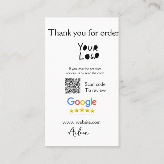 Google review business logo website scan QR-code Visitekaartje (Achterkant)