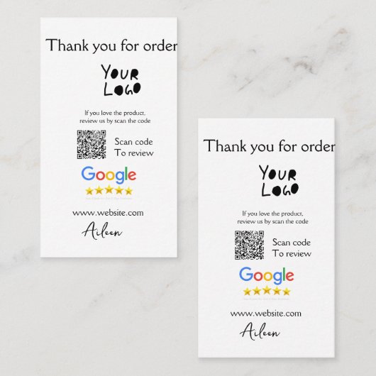 Google review business logo website scan QR-code Visitekaartje (Voorkant / Achterkant)