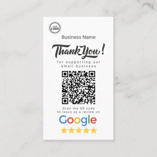 Google Review Card With QR Code Link Template Visitekaartje (Voorkant)